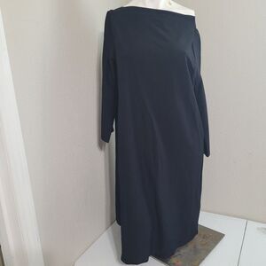 New Eileen Fisher Medium Dress Bateau boat neck crepe stretch longsleeve texture